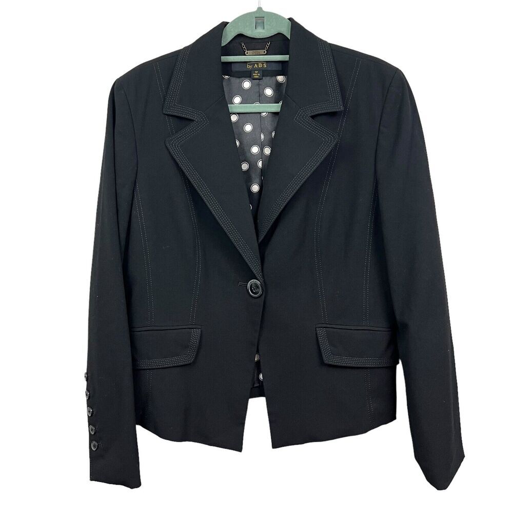 Allen by A.B.S Blazer Stretch Faux Flap Pockets 1 Button Lined Black Women 12*